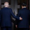 US President Joe Biden and Chinese President Xi Jinping arrive for a summit in Woodside, California on November 15, 2023
