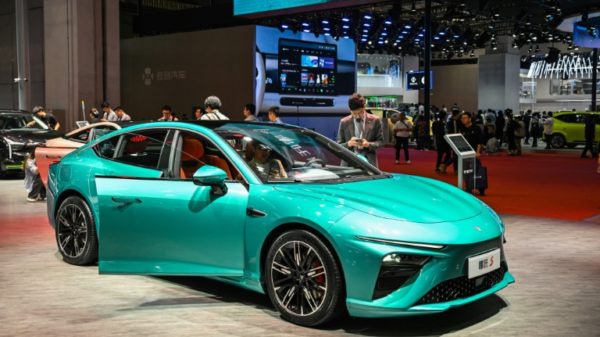 A Neta S electric car at the Shanghai Auto Show. Electric vehicles made up a quarter of car sales in China in 2022, a year-on-year increase of 94 percent