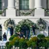 The White House, seen decorated for the wedding of President Joe Biden's grand-daughter Naomi on November 19, 2022
